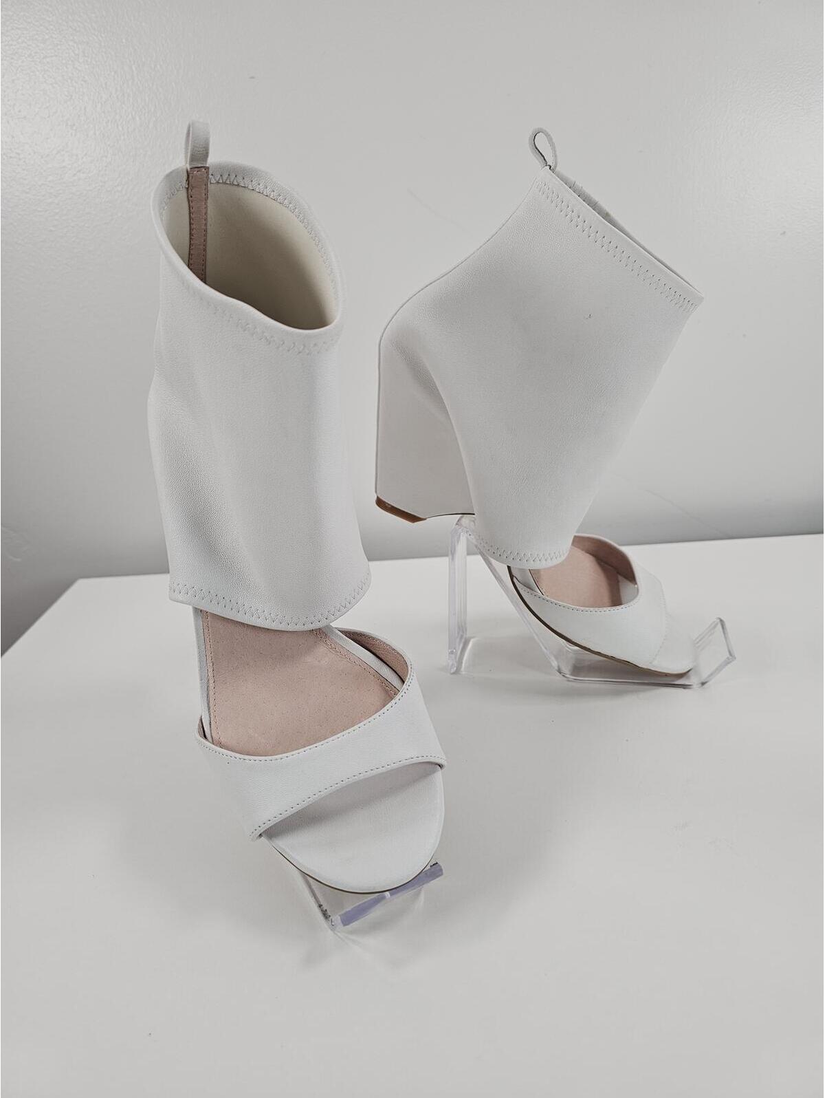 Celia New York Alexandra White Leather Open Toe Booties